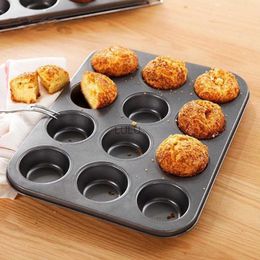 12 Cups DIY Cupcake Baking Tray Tools Non-stick Steel Mold Baking Tray Dish Muffin Cake Mould Round Biscuit Pan Tools HKD230828