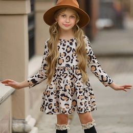 Girl s Dresses 2 3 4 5 6 Years Leopard Printed Spring Dress for Girls Casual Tutu Sundress Little Kids Girl Fashion Long SLeeve Clothes 230828
