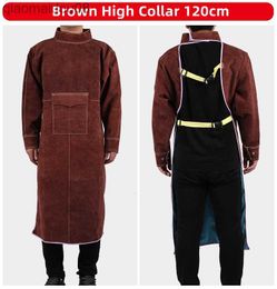 Protective Clothing Leather Suede Electric Welding Protective Suit Anti-Fire Scald Proof Flame Retardant Heat Insulation Clothing Work Brown Apron HKD230826