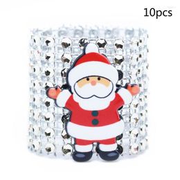 Table Napkin 10Pcs Christmas Cartoon Santa Claus Rings Holders 8 Rows Shiny Gold Silver Red Diamond Rhinestone Buckles For Xmas