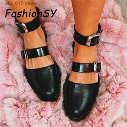 Nova feminina cunhas de verão vestido mulheres sapatos fivela de fivela de fivela confortável sandálias planas de deslizamento T230828 199