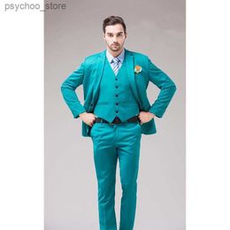 2023 Green Blue Groom Tuxedos Notch Lapel Men's Suit Turquoise Bridegroom Wedding Dinner Best Man Suit (Jacket+Pants+Vest) Q230828