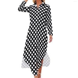 Casual Dresses Black And White Polka Dot Dress Vintage Spots Print Stylish Sexy V Neck Modern Chiffon Long Sleeve Clothes