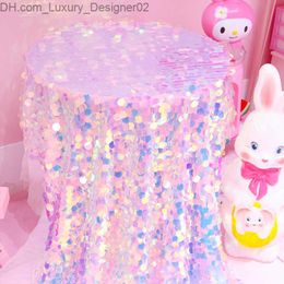 Pink Imitation Mermaid Scale Dreamy Round Sequins Tablecloth Background Cloth Laser Shiny Shooting Decorative Cloth Party Favour Q230828