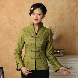 Women's Jackets Green Coat Chinese Tradition Style Lady'sTang Suit Long Sleeves Jacket Outerwear Size M-3XL Bomber Women