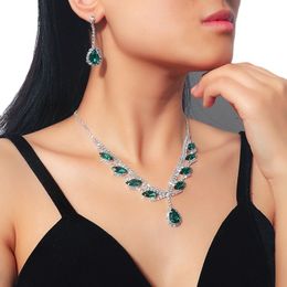 Hot selling bride necklace set high-end versatile crystal colored collarbone chain earrings two piece set