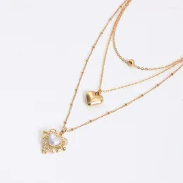 Pendant Necklaces Hollow Necklace Women Heart Woman Chain Jewellery Ladies Lovers Layered Gold Colour Trendy Party Metal Collares