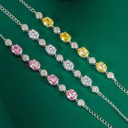 Chain Designer Colorful Mosan Women's High Quality Yellow Pink Full Diamond Egg Shape Bracelet Jewelry Light Gift Wholesale