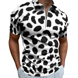Men's Polos Dalmatian Print Polo Shirts Black Spots Casual Shirt Daily Streetwear Men Short Sleeve Zipper Custom T-Shirts