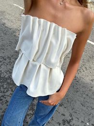 Womens Tanks Tossy White Pleated for Women Tube Tops Backless Slim Patchwork Casual Summer Elegant Y2k Top High Waist Solid Bandeau Crop