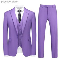 M-6XL Double Vent Mens Suit ( Blazer+Vest+Pants) Solid Colour Formal Office Business Suit Three-piece Groom's Wedding Dress Party Q230828