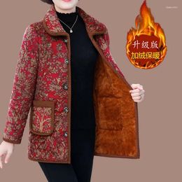 Women's Trench Coats Women Cotton-padded Clothes Elderly Grandma Velvet Thickening Suit Mother Wear Winter Loose Padded Jacket A724
