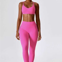 Lu Lu Yoga Clothing Sets Women High Waist Leggings Top Two Piece Set Seamless Workout Tracksuit Fitness Workout Outfits Gym Wear Athletic