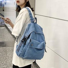 Backpack School For College Students Korean Vintage Mori Girl Denim Cotton Zipper Unisex Casual High-Capacity Women