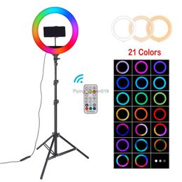 10/14" Selfie Rgb Ring Light With Tripod Phone Holder Led Photography Ringlight Circle Fill Light Color Lamp For Makeup Youtube HKD230828