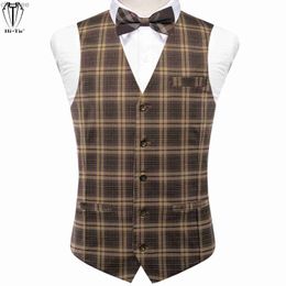 Hi-Tie Viscose Mens Vest With Bowtie Jacquard Solid Plain Striped Waistcoat Jacket Hanky Cufflinks Wedding Business S to XXXL HKD230828