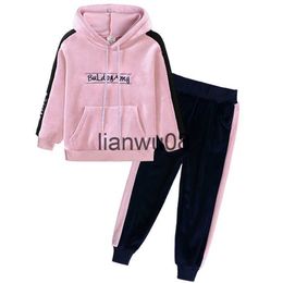 Clothing Sets 2Pcs Winter Kids Clothes Girls For Sport Fashion Hooded Set Velvet Children Clothing For Boys Outfits Suit 1 2 3 4 5 6 7 8 Years x0828