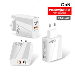 65W USB C Charger USB-C Power Supply 2 Ports Quick Chargers QC 3.0 PD GaN Fast Charger for MacBookPro Air iPhone 14 13 12 Pro Huawei Xiaomi