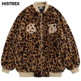 Men's Down Parkas Faux Fur Parkas Men Hip Hop Leopard Print Coat Winter Fleece Outwears Harajuku Baseball Jackets Kpop Streetwear Y2k Clothes 230828