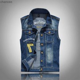 New 80s Vintage Men's Denim Vest Male Sleeveless cotton soft comfortable Jackets Hole Jeans Brand fashion top Waistcoat plus 6XL HKD230828