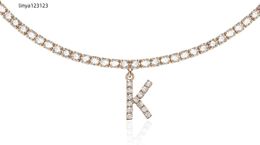 Letter Necklace 14k Gold Plated Tennis Chain Initial Choker Bling Iced CZ Diamond Necklace for Women