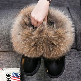 Boots Natural Fur Snow Boots Women Raccoon Fur Shoes Short Genuine Suede Leather Boots Women Short Boots Flat Female Warm Shoes 230826