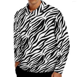 Men's Polos Black And White Zebra Polo Shirts Autumn Stripes Print Casual Shirt Long Sleeve Collar Streetwear Graphic Oversize T-Shirts