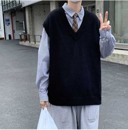 Men Sweater Vest Ulzzang Stylish Simply All-match Ins Basic Pure Colour Handsome S-3XL Casual Popular New Arrival Baggy V-neck HKD230828