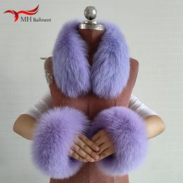 Scarves Fur Square Collars Real Fur Cuffs Sets Women Winter Thick Warm Fashion Scarves Cuff Match Overcoats Accessory 230826