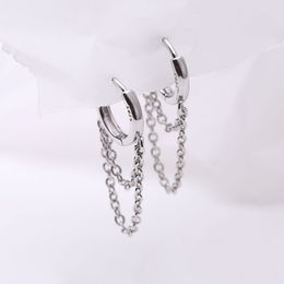 Silver Colour Double Layer Chain Tassel Hoop Earrings For Women INS Popular Cold Style Women Fashion Jewellery Wholesale YME033