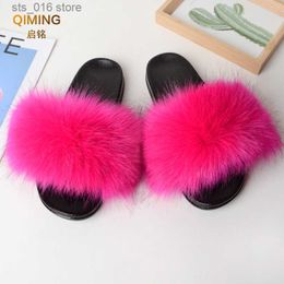 Faux Slides For Slippers Summer Fuzzy Fur Women Fluffy Sandals Indoor Outdoor Ladies Shoes Woman Slipper Furry Flip Flops T ry