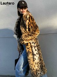 Womens Fur Faux Lautaro Winter Long Warm Thick Leopard Fluffy Coat Women Tiger Print Runway Loose Luxury Designer Clothing 230828