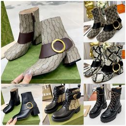 Designer Boots Women Side Zipper Fashion Ankle Boots High Heels Luxury Winter Adjustable Straps Canvas Leather Laces Metal Buckle Motorcycle Booties