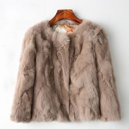 Womens Fur Faux Winter Women The Real Rabbit Coat Natural Rex Fashion Super Thin Leather Jacket 230828