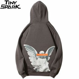 Men's Hoodies Sweatshirts Mens Hip Hop Streetwear Harajuku Pullover Angel God Printed Hoodie Pocket Cotton Fleece Pullover Grey Hooded Sweatshirt 230828