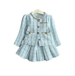 Spring Set Girls Clothing and Autumn Baby Clothes Plaid Kids Suit Top+Skirt 2pcs Elegant Children Clothing Outfit