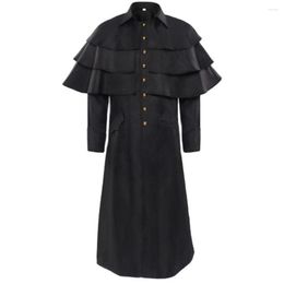 Men's Trench Coats Men Mediaeval Church Priest Robe Layer Cape Jacket Cassock Clergy Preacher Stand Collar Minister Choir Roman Pastor