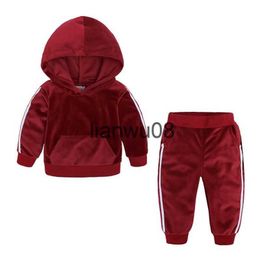 Clothing Sets 2021New Baby Velvet Hooded Clothing Set Autumn Spring Kids Suit For Boys Girls Sports Suits Tracksuits Toddler Children Clothes x0828