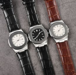 Relógio masculino topo novo movimento de quartzo nautilus relógio de luxo 5711 série mostrador preto claro pulseira de borracha prateada