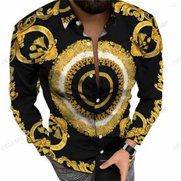 Men's Casual Shirts Long Sleeve Hawaii Men Fashion Shirt Luxury Blouses Cuba Beach Blouse Clothing Turn Over Vocation Chain Camisas Male
