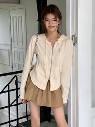 Women's Blouses Women Y2k Spring Fall Apricot Versatile Casual Double Zipper Hooded Pocket Sweatshirts Female Long Sleeve Cardigan Coat Top