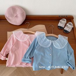 Jackets Girls Cute Cardigan 1-5 Years Old Autumn Korea Children Clothing Baby Gauze Collar Solid Colour Coat