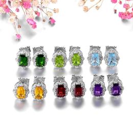 Stud Earrings Genuine Peridot Blue Topaz Amethyst Citrine Garnet 925 Sterling Silver For Women Colourful Gemstone