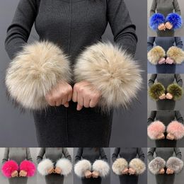 Fingerless Gloves Anime Women Faux Fur Cuffs Wristband Winter Warmer Arm Wrist Raccoon Fur Sleeve Gloves Winter Wrist Sleeve Fluffy Oversleeve 230826