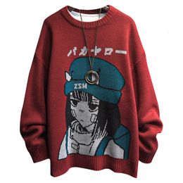 Men's Sweaters Harajuku Cartoon Girl Sweater Baggy Japanese Knitwears Women Round Neck Loose Casual Autumn Winter Knitted Pullover Sweater 230828