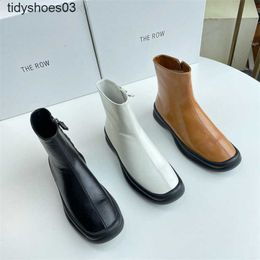 the row shoes Dress Designer Shoes High quality niche leather thick sole square head short with side zipper for comfortable and versatile women's