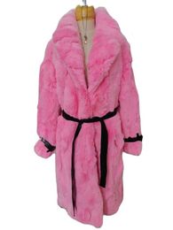 Womens Fur Faux s Winter Ladies Real Rex Rabbit Overcoat Natural With Belt Long womens HighEnd Thick Warm Streetwear 230828