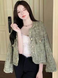 Women's Jackets High-Quality Autumn Small Fragrance Tweed Short Coat Green Single Breasted Woollen Outerwear Top