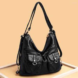 Evening Bags Retro Black Women Shoulder Bag Large Washable Leather Multi Pocket Sweethearts Handbag Multifunction Female Motorcycle Backpack