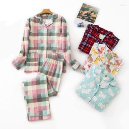 Women's Sleepwear Plus Size XL-3XL Pyjamas Set Ladies Warm Flannel Cotton Home Wear Suit Autumn Winter Plaid Print Sleep